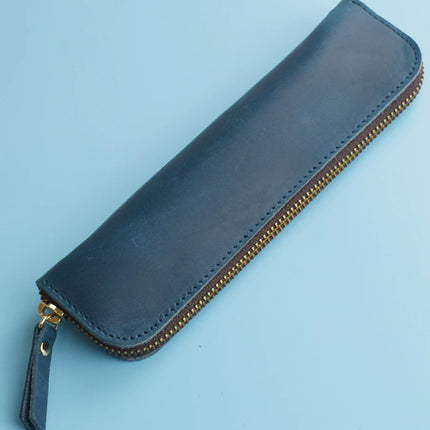Nature Cowhide Pencil Case Zipper Pen Holder Organizer Protection Bag Handmade Genuine Leather Pencilcase Office School Supplies