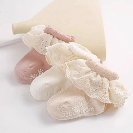 2Pairs/lot Baby Socks For Girls Spring Autumn Lace Princess Floor Newborn Socks Cotton Toddlers Infant Short Sock Anti Slip 0-3Y
