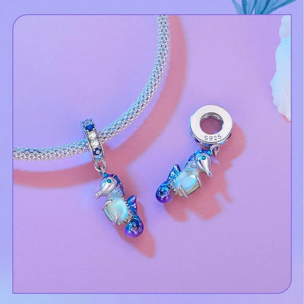 BAMOER 925 Sterling Silver Dreamy Ocean Series Dazzling Crab Beads Seahorse Pendant Charms for Women Bracelet and Necklace DIY