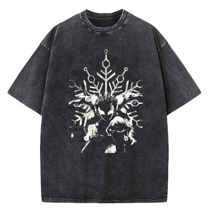 Japanese Anime Demon Slayer Printed Washed T-shirt Men Manga Casual T-shirts Harajuku Male Cotton T-shirt