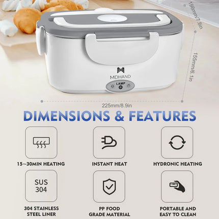 New 65W 1.5L Large Capacity 12V 24V Car Electric Lunch Box Portable Home 110V 220V Electric Lunch Box with Insulation Bag
