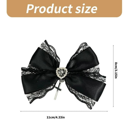 77HE Lace Crosses Hairclip Dark Hair Clip Headwear Crosses Hair Clip Balletcore