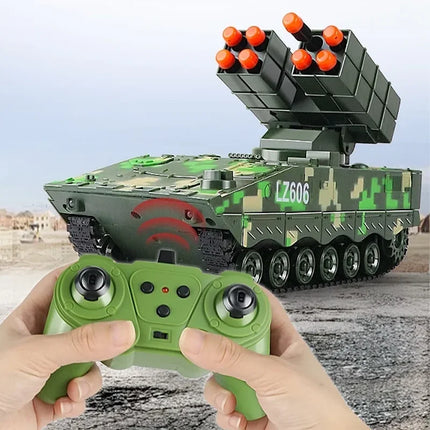 Children Simulation Military Missile Remote Control Vehicle Track Running Lifting Launch Platform Launching Missile Boy Toy Gift