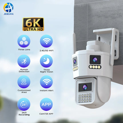 JOOAN 6K 12MP WiFi Outdoor Camera Three Len AI Motion Tracking PTZ  Video Camera Security Protection Waterproof Surveillance