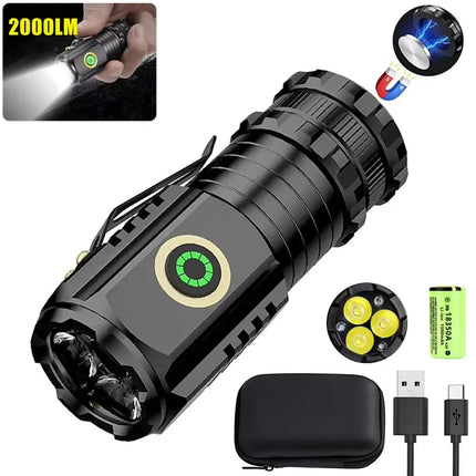 3 F350 LED Mini Flashlight Powerful Type-C Rechargeable 18350 Battery Torch SST20 2000LM Lamp with Tail Magnet Tactical Lantern