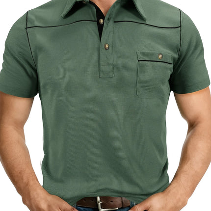 Plus Size Men's Polo Shirt 2026 Summer Fashion Vacation Casual Collared Solid Color Henley T-Shirt Pullover Top
