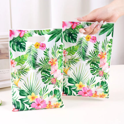 Summer Hawaiian Floral Plastic Tablecloth Flamingo Table Runner Candy Bags For Tropical Hawaiian Birthday Party Decorations