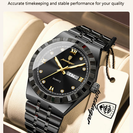 POEDAGAR Business Men's Watches Waterproof Luminous Week Date Fashion Men's Wristwatch Stainless Steel Quartz Watch For Men Reloj