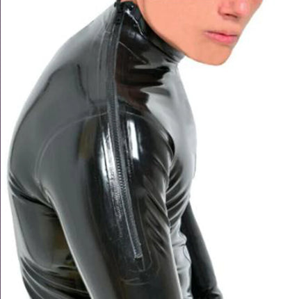 Wet Look Faux Leather PVC Catsuit Long Sleeve Side Zip Unitard Custom Handmade Bodysuit Men and Women Unisex Latex Suit No Hood