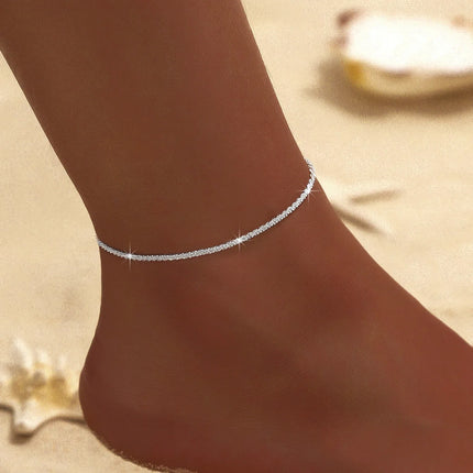 Shiny Sparkling Simple Anklet for Women Cross Pendant Silver Color Elegant Jewelry Female Beach Ankle Bracelet on Foot Gifts