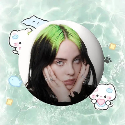 B-Billie Singer E-Eilish Badges Badges Cartoon Round Brooches On Backpack Jacket Acrylic Button Pins Collection Gifts