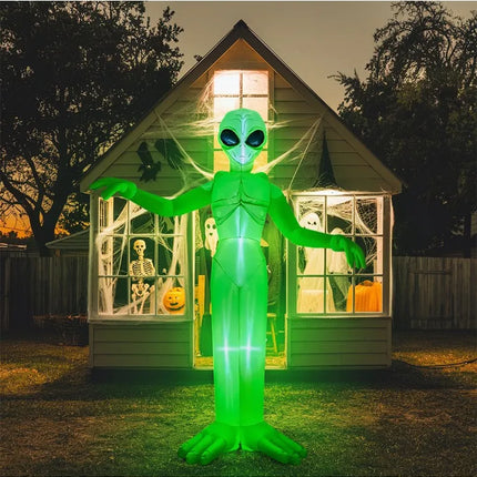 9 FT Tall Alien Halloween Inflatable Decoration Outside Blow Up Alien Inflatable Outdoor Decor with Build-in LEDs for Halloween Yard Lawn Garden Decorations