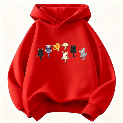 Climbing Cat Pattern Trendy Design Print Hooded Kids Design Children's Sweatshirt Cute Hoody Boys Girls Autumn Casual Hoodies