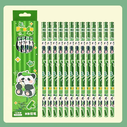 12Pcs/Set Cute Panda Pencil Wood Stationery Drawing Pen Cartoon Pattern Sketch Pen for Student