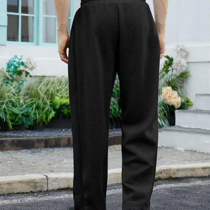 Autumn and Winter Men's Fleece Waist Drawstring Straight Wide Leg Loose Pants Sports Pants Pocket Men's Sports Casual Pants
