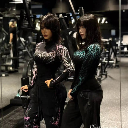 Couple Style Gothic Style Tight Fitting High Elasticity Fitness Half Height Collar Quick Drying Breathable Long Sleeved Shirt