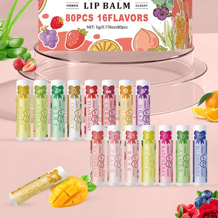 80PCS advanced gift set lipstick set -16 flavors, moisturizing, nourishing, shiny, natural formula