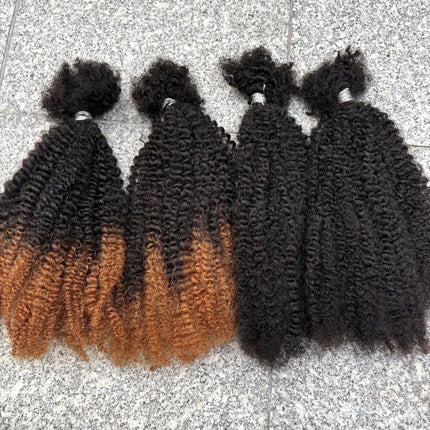Ombre Afro Kinky Curly Human Hair Bulk Extension No Weft 16inch 30g/Bundle for Permanent Micro Locs/Twists/Braids/Repair Locs