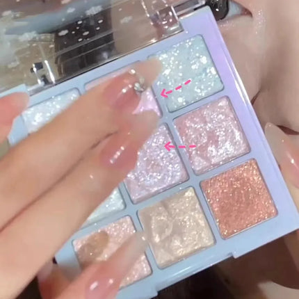 9-Color Snowflake Diamond Eyeshadow Palette Rose Pink Glitter Flash Polarization Highlighter Brightening Shiny Eye Makeup Tools