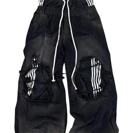 2026 New Y2K Striped Ripped Baggy Jeans for Men Women Harajuku Hip Hop Wide Leg Pants Korean Fashion Couple Casual Trousers
