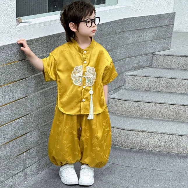 Summer Short Sleeve Two-piece Set Kids Clothes Casual Boy Outfit Baby Tang Style Fashion Children's Sets Hanfu Suit Boys Costume