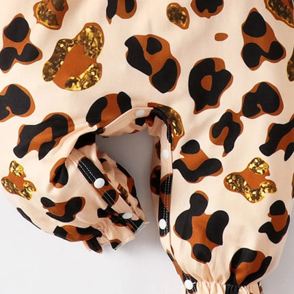 Baby Girl Leopard Print Ruffle Trim Bow Front Jumpsuit & Headband