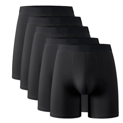5pcs95% Bamboo Fiber 5% Spandex Men Length Long Leg Boxer Classic Design Comfortflex Waistband Underwear Man Sports Plus Size