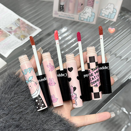 Four Color Happy Rabbit Water Gloss Lip Glaze Set Light and Smooth Texture Moisturizing Easy to Color Lip Gloss Lipstick