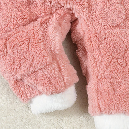 Autumn And Winter Jacquard Rabbit Plush Hooded Dress For Baby Girls, Winter Warm One-Piece Dress