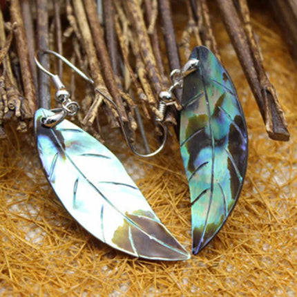 Natural Abalone Shell Earrings For Women Girls Colorful Carved Leaf Shape Ear Shell Dangle Hook Eardrop Earring Jewelry Gifts