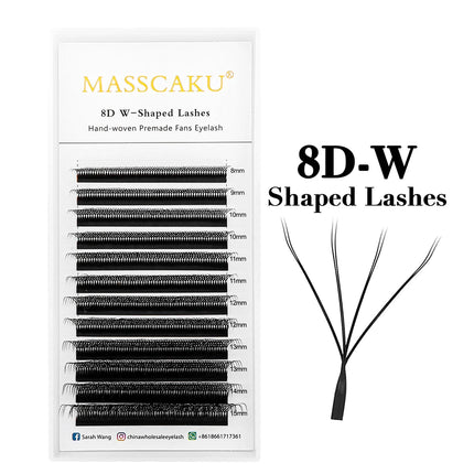 MASSCAKU Spike 3D W Eyelashes Extensions 0.07mm Thickness 8-15mm Mix Hand Woven Premade Volume Fans Lashes for Makeup Lovers