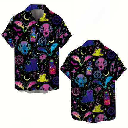 Skull 3D Printed Men's Hawaiian Shirt Street Gothic Style Trendy Vintage Lapel Tops Summer Y2K Casual Short Sleeve Beach Shirt