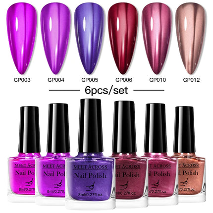 6pc Mirror Metallic Nail Polish No Need Lamp Quick Dry Mirror Effect Long Lasting Nail Supplies Varnish Manicure for Home Salon