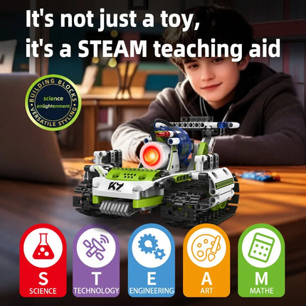 K96158 337PCS 5-in-1 Electric Remote Control Programmable Robot Building Blocks STEM Educational Coding Toy with Digital Display
