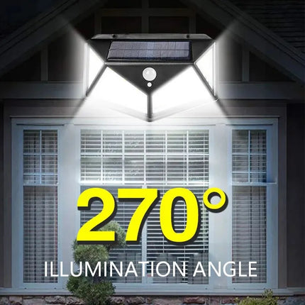 100LED Solar Wall Lamp Outdoor Lampwaterproof Motion Sensor Solar Powered Sunlight Street Lamp Garden Railing Decorative Lamp