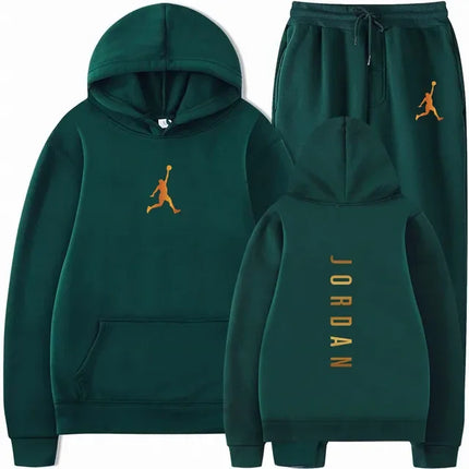 Men's Autumn and Winter Pullover Set, Solid Color Hoodie + Stretch Waist Jogging Pants Two-Piece Set, Fashionable Outdoor Casual Wear