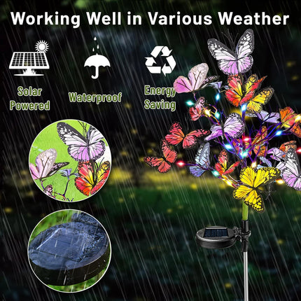 Solar Butterfly Flower Ground Lamp , Outdoor Solar Garden Lamp, Plastic Material, Great for Garden, Yard and Lawn Decoration