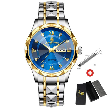 PAAZOMU Men's Wristwatch Top Brand Luxury Waterproof Luminous Date Week Men's Watches Stainless Steel Quartz Men's Watch Male reloj