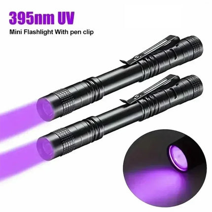 Super Bright LED 395nm UV Flashlight Rechargeable Blacklight Waterproof Torch with Pen Clip Use AAA Battry for Outdoor Camping