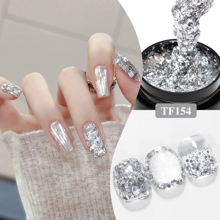 8ml Glitter Sequins Gel Nail Polish Nude Pink Silver Laser Glitter Semi Permanent Soak Off UV Gel Varnish Manicure Nail Supplies