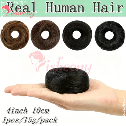 100% Human Hair Volumizing Bun Hairpiece, 10cm/4 Inch Elastic Scrunchie, Instant Fullness, Natural Finish, Assorted Colors