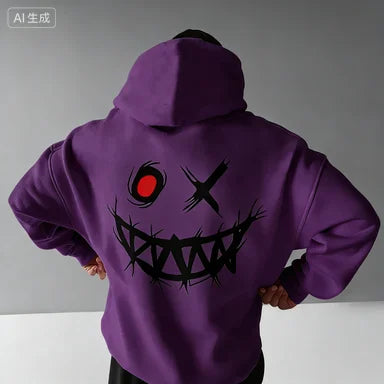 Dark-Themed Patterned Print, Men's Fashionable and Individualistic Sports Sweatshirt, Loose and Comfortable Warm Sweatshirt