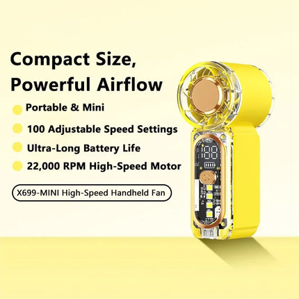 Lenovo Mini Handheld USB Fan High Speed Turbo Portable Pocket Fan Rechargeable Blower Powerful Air Cooling for Travel Outdoor