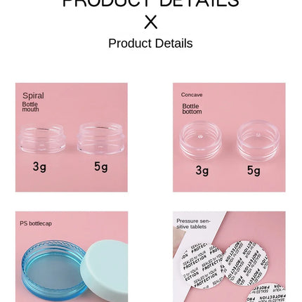100pcs 2g/5g/10g Empty Cosmetic Makeup Jar Pots Plastic Sample Container Transparent Sample Bottles Eyeshadow Cream Lip Balm