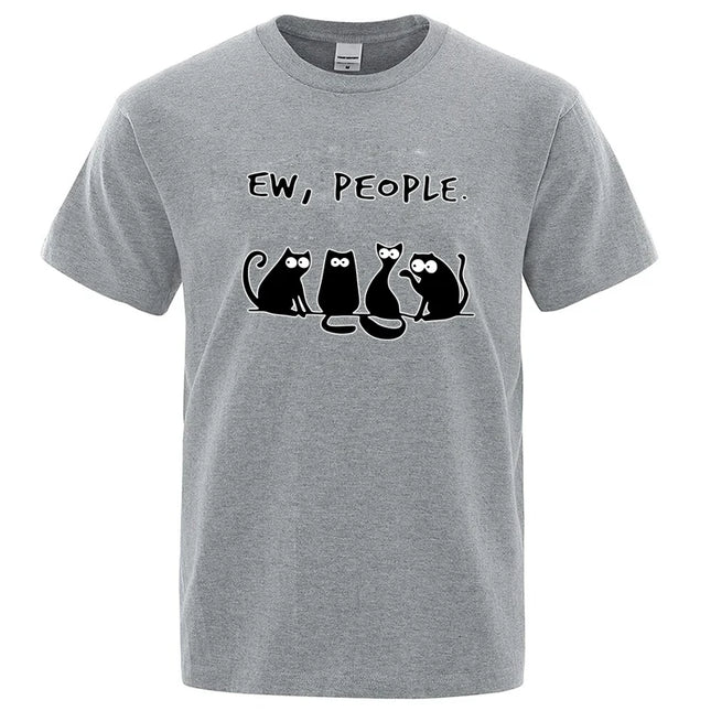 Men's High-Quality 100% Cotton Funny Cool Cat Printed Summer Casual Loose Cool O-Neck T-Shirt Tops for Men