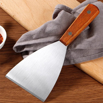 Stainless Steel Oblique Spatula Steak Burger Pancake Pizza Scraper Shovel Wooden Handle Barbecue Utensils Kitchen Cooking Tools