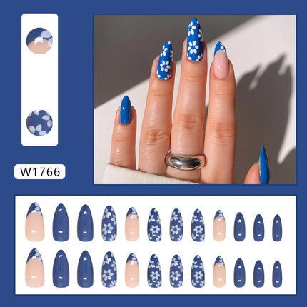 Dark Brown Flowers 24 Pcs Press-on Nails Pink Nail Polish Glossy Artificial Finger Manicure Reusable False Nails