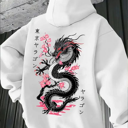 Autumn Winter Viral Korean Streetwear Double Sided Japanese Dragon Sakura Print Hoodie Y2K Eboy Oversized Long Sleeve Pullover