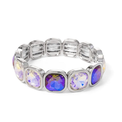 2024 Gold Color Crystal Bangle Handmade Square Shape Rhinestones Boho Women Tennis Bracelet Elastic Bohemian Zircon Jewelry