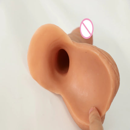 Ftm Packers Wholesale 2 in 1 Ultra Soft Silicone Hollow Penis Sleeve with Big Scrotum Prosthetic Stroker
